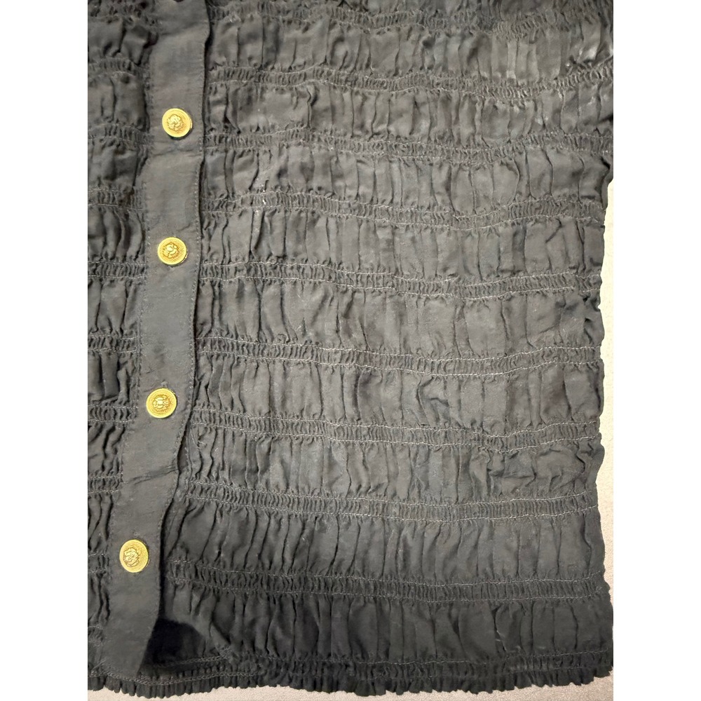 J.Crew Black Smocked Button Down Shirt Gold Crest Buttons Size Medium - Picture 8 of 10